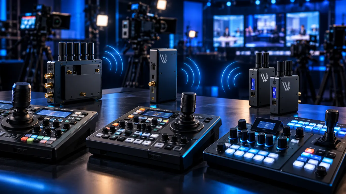 WaveHire FLEX series wireless broadcast equipment used to extend Sony RCP camera control wirelessly on an outside broadcast production